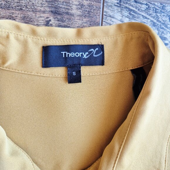 Theory Silk Blend Chiffon Tie-Front Button-Up Shirt Pocket Long Sleeve Yellow - Picture 8 of 13